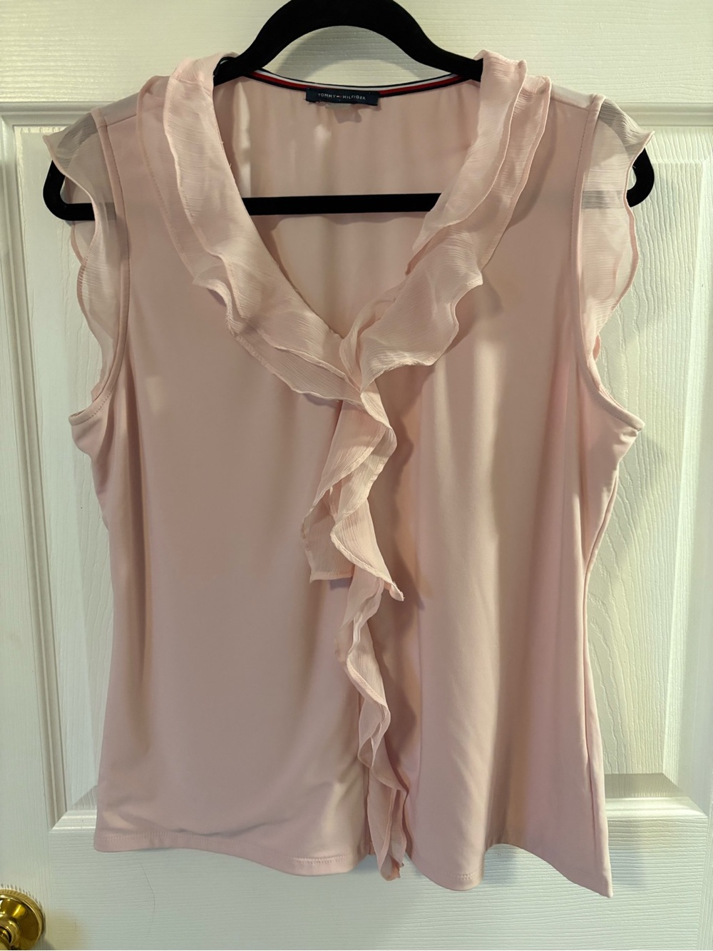 Tommy Hilfiger Light Pink Ruffle Sleeveless Blouse - Picture 1 of 5